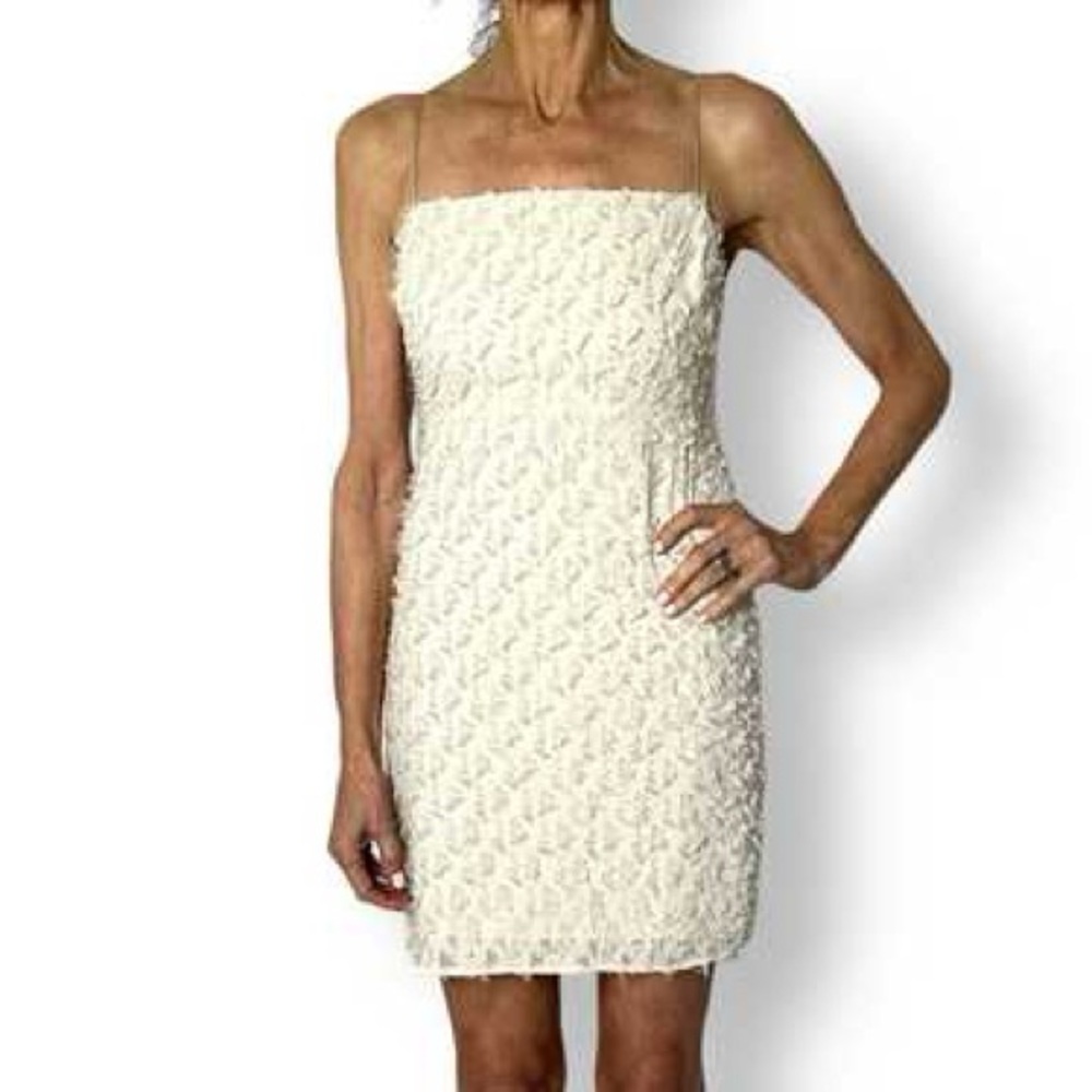 ASTR The Label Feathered Flocked Detail Cocktail Dress Off White Small